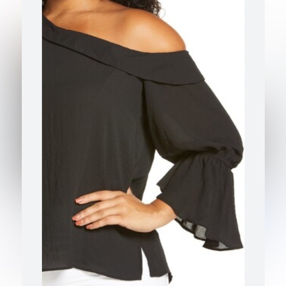 Vince Camuto Rich Black Summer 3 one shoulder 3/4 sleeves ruffle top blouse 1X - Picture 12 of 13